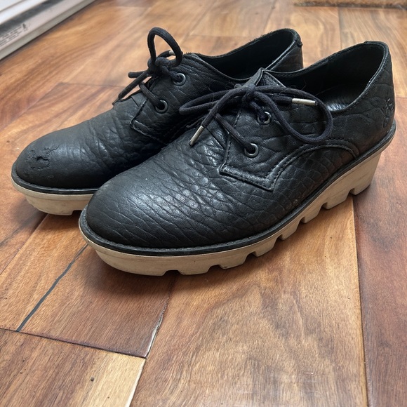 John Fluevog Shoes ATV Patrol Chunky Wedge Lace-up Oxford Black - Picture 4 of 10